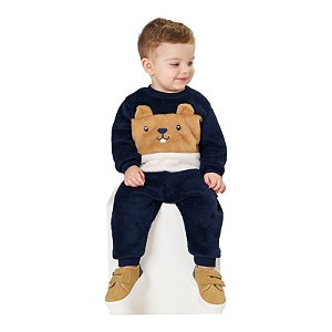 Conjunto masculino em pelinhos estampa carinha de ursinho