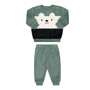 Conjunto masculino em pelinhos estampa carinha de ursinho