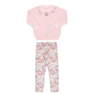 Conjunto em pelo alpaca com legging com elastano estampa ursinhos