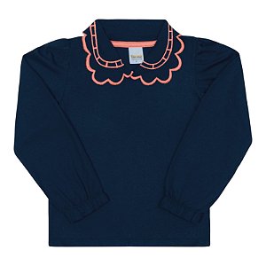 Blusa infantil em meia malha com gola e manga princesa