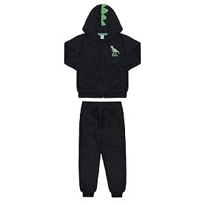 Conjunto masculino em pelinhos estampa dino com capuz interativo