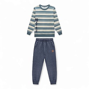 Conjunto masculino blusa listrada e calça em molecotton jeans