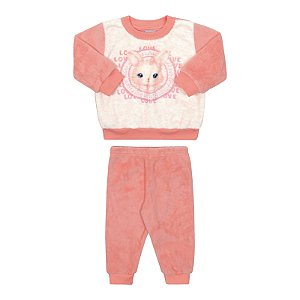 Conjunto feminino em pelinhos estampa coelhinho