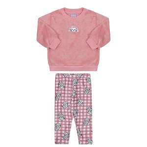 Conjunto feminino em pelinhos estampa doguinhos