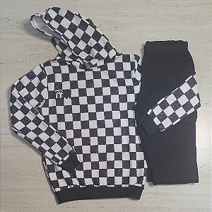 Conjunto em moletom com capuz estampa quadriculado