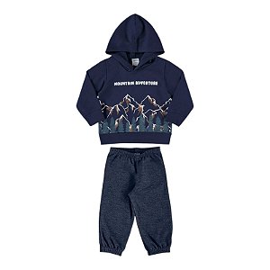 Conjunto em moletom felpado e calça em molecotton jeans