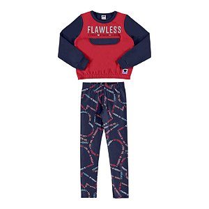 Conjunto moletom feminino felpado com detalhe em lapela e legging em molecotton