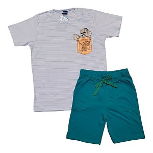 Conjunto masculino camisa branca em gorgurão e shorts verde