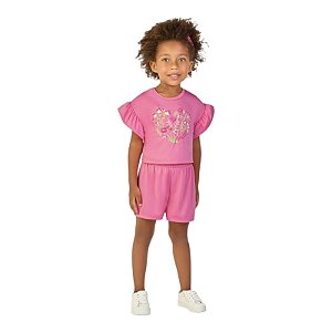 Conjunto feminino blusa com estampa florida e aplicações