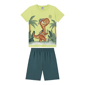 Conjunto masculino camisa na cor verde lima estampa dinossauros