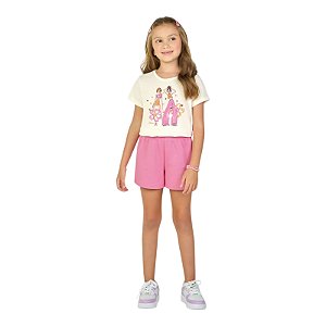 Conjunto feminino camisa na cor off white com estampa dançarinas