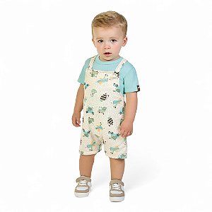 Conjunto macaquinho estampado e camiseta