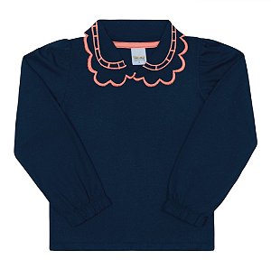 Blusa infantil em meia malha com gola e manga princesa