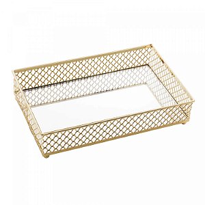 BANDEJA DE METAL COM ESPELHO BARCELONA DOURADA | 21x13x5cm - Lyor