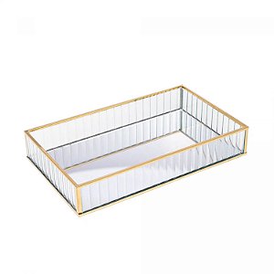 BANDEJA DE METAL COM ESPELHO DOURADA | 25x15x4cm - Lyor