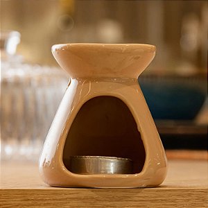 RECHAUD DE PORCELANA COM VELA PQ - BEGE | 8x8x8,5cm - Lyor