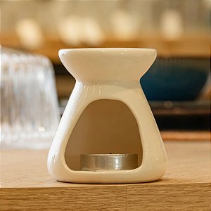 RECHAUD DE PORCELANA COM VELA PQ - BRANCO | 8x8x8,5cm - Lyor