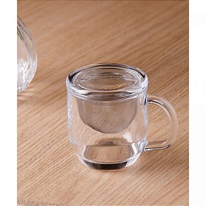 CANECA EM VIDRO COM INFUSOR E TAMPA | 330ml - Lyor