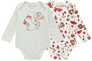 KIT DE BODIES BEBÊ MENINA COM ESTAMPA  BRANDILI