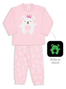 Pijama Bebê em Soft Bichinhos de Pano Rosa Quentinho Inverno