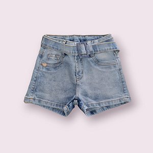 Shorts Com Cinto Feminino Pedro e Maria Cor:Jeans;Tamanho:8
