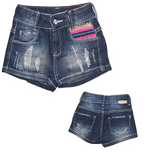 Shorts Curto Feminino Pedro e Maria Azul-Tamanho:4