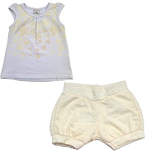 Conjunto Short de Renda e Camiseta Branco-Tamanho:1