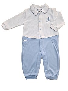 Macacão Para Bebê Manga Longa Suedine Azul - G