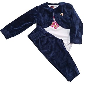 Trijunto Body Cotton- Calça e Bolero Plush Azul - G