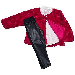 Conjunto Luxo Paraíso Casaco em Pele e Calça Legging  8144