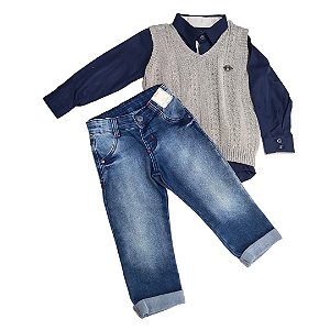 Conjunto Masculino Camisa Social+ Colete+Calça Jeans Paraíso 8125