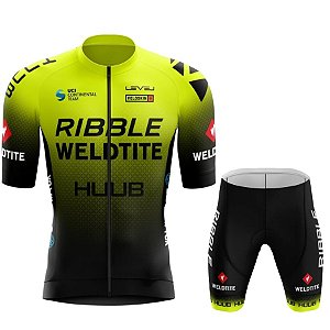 Conjunto Camisa Manga Curta e Shorts Fluorescente de Ciclismo
