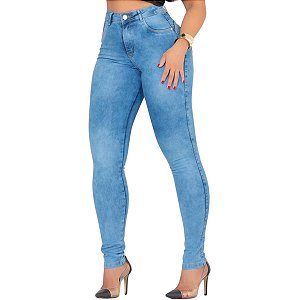 Calça Jeans Feminina Super Lycra Skinny Cintura Alta Slim