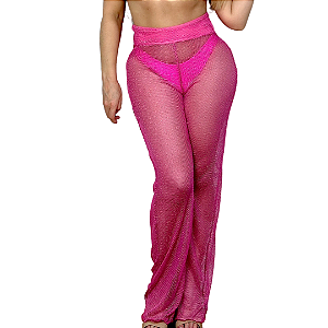 Saída De Praia Calça Pantalona Cintura Alta Moda Feminina
