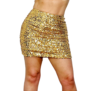 Saia Paetê Balada Feminina Cintura Alta Blogueira Balada Dourado