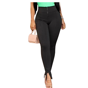 Calça Skinny Feminina Flanelada Cintura Alta Com Elastano