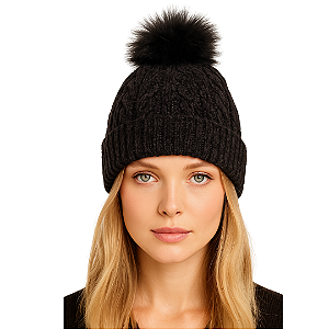 Gorro Touca de Lã Tricot Forrada co Pelúcia Fofinha Linda Preto