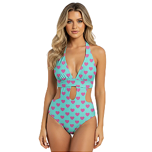 Maiô Engana Mamãe Lançamento Moda Praia Feminina Meio Fio Azul Coração