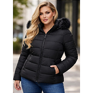 Jaqueta Feminina Plus Size Nylon Forrada Impermeável Frio Preto