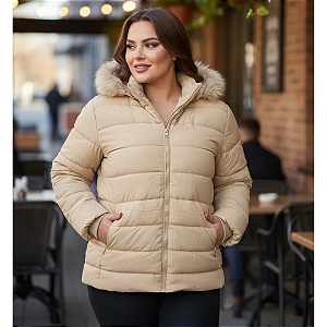 Jaqueta Feminina Plus Size Nylon Forrada Impermeável Frio Palha
