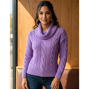 Sueter Tricot Com Gola Manga Longa Moda Feminina Inverno Top Lilas