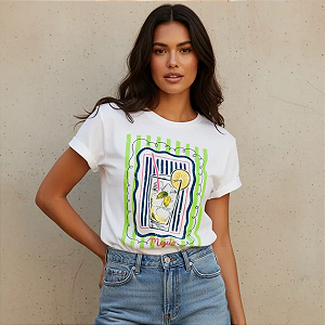 Blusa Feminina Camiseta Baby Look 100% Algodão Gola Redonda Off Mojito