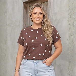 Tshirt Plus Size Camiseta Estampada Soltinha 100% Algodão Marrom