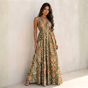 Vestido Longo Indiano Boho Estampado Premium Importado Moda