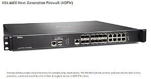 Firewall Sonicwall Portas 4 x 10GBase-X SFP+ 08 x 1000Base-T 08 x 1000Base-X NSA 6600