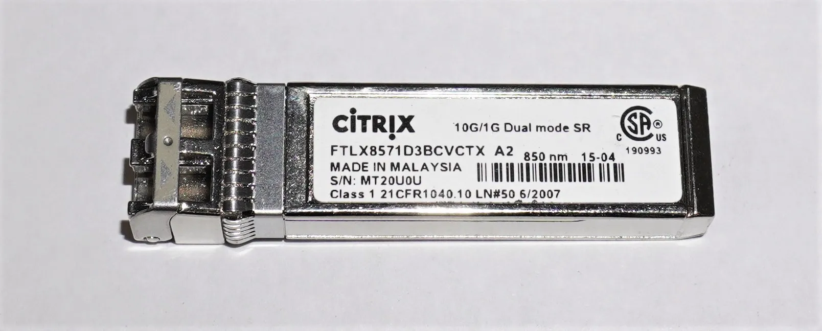 GBIC Citrix Modulo Transceiver 10Gb 10GBase-SR Dual Mode SR Fiber 300m 850nm LC Connector SFP+ FTLX8571D3BCVCTX A2