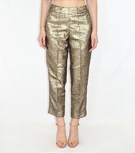 Calça Feminina Alfaiataria Iorane Metalizada Prata e Dourada- 40
