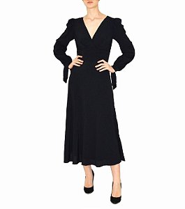 Vestido Feminino Longo Iorane Manga Amarrar Preto- 36