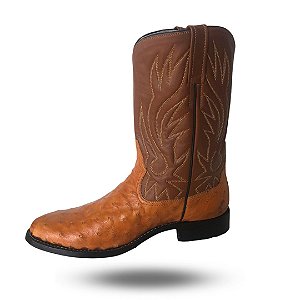 Bota de Avestruz Africano Cheio Caramelo Bico Redondo