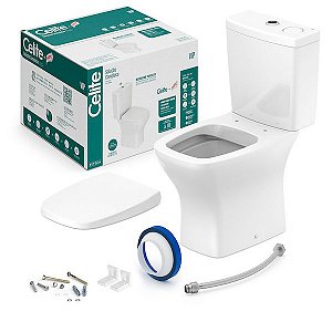 Kit Completo Vaso Sanitário Vip Harpic Com Caixa Acoplada+Assento+Fixação Celite